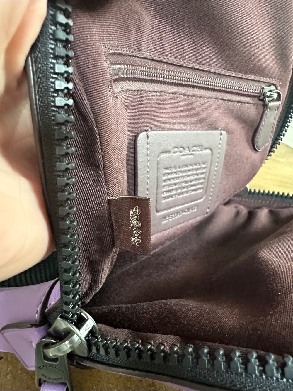 Coach Brown Signature Canvas Messenger Bag with Purple Trim - Picture 10 of 13